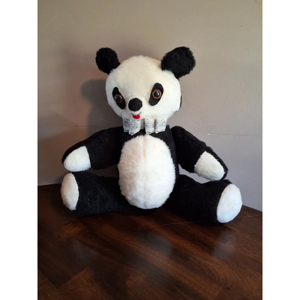 Vintage Mid Century Jointed Panda Bear Plush Toy GVC